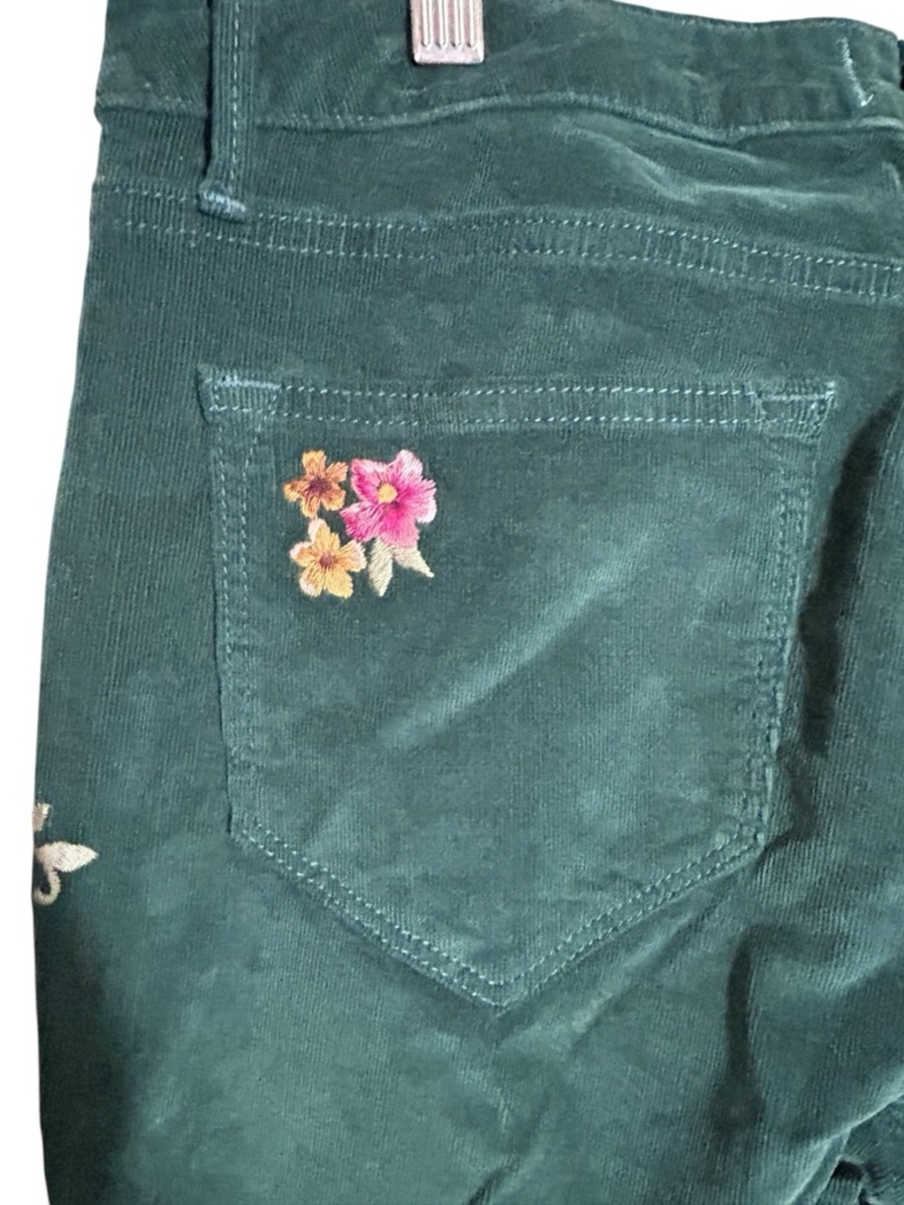 NWT  Driftwood Farrah Embroidered Corduroy Flare Jeans 25 and 29 Forest Green - Picture 9 of 13